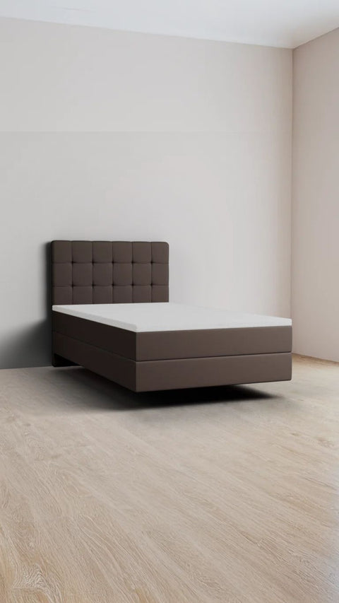 Brown single boxspring bed 90x220 cm