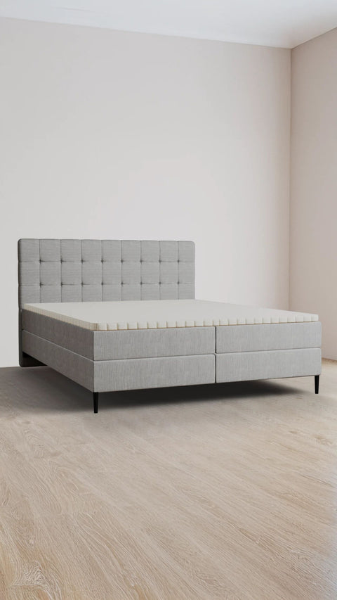 Grey double boxspring bed 200x200 cm