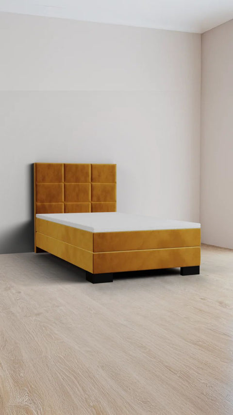 Yellow single boxspring bed 90x220 cm