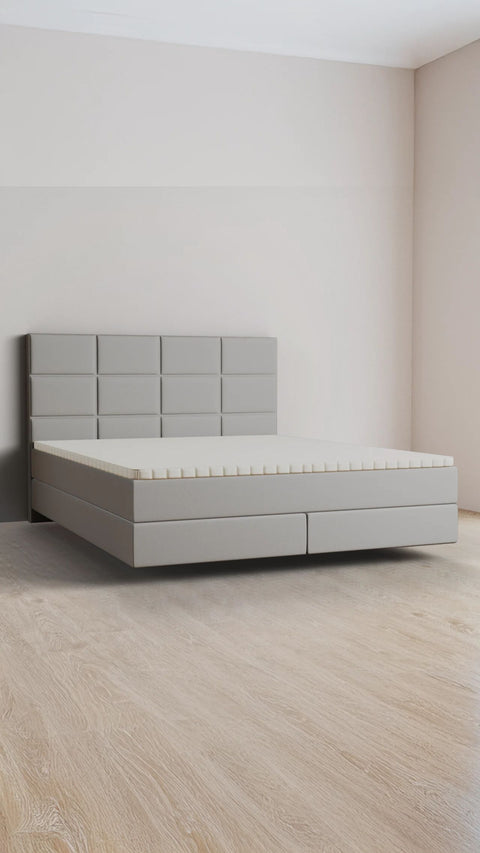 Grey double boxspring bed 160x200 cm