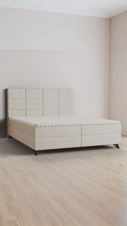 Beige double boxspring bed 200x200 cm