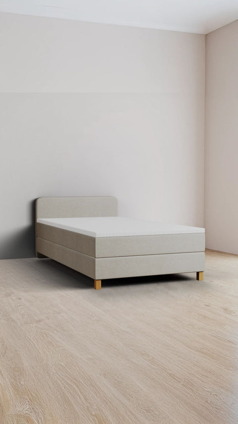 Beige single boxspring bed 90x200 cm